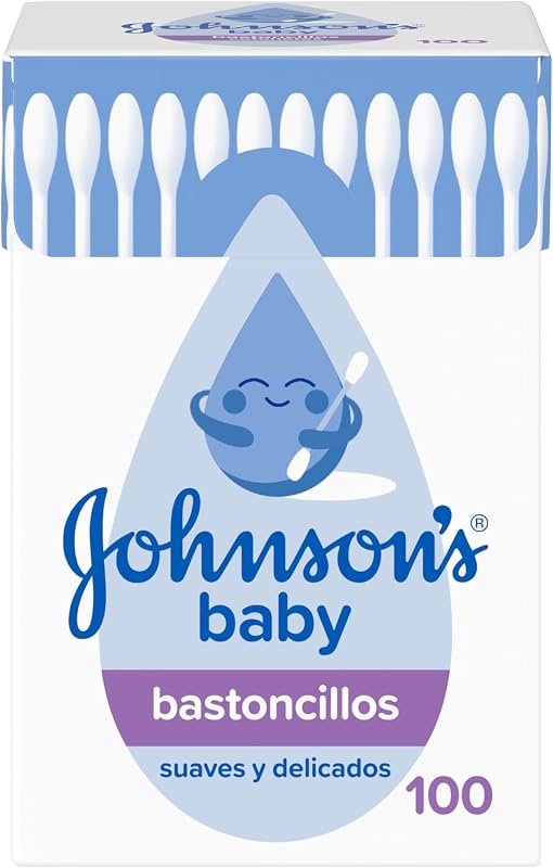 Cotonetes johnson's baby para bebês, crianças e adultos (1 caixa x 100), cotonetes com pontas de algodão 100% puro e palitos de papel 100%