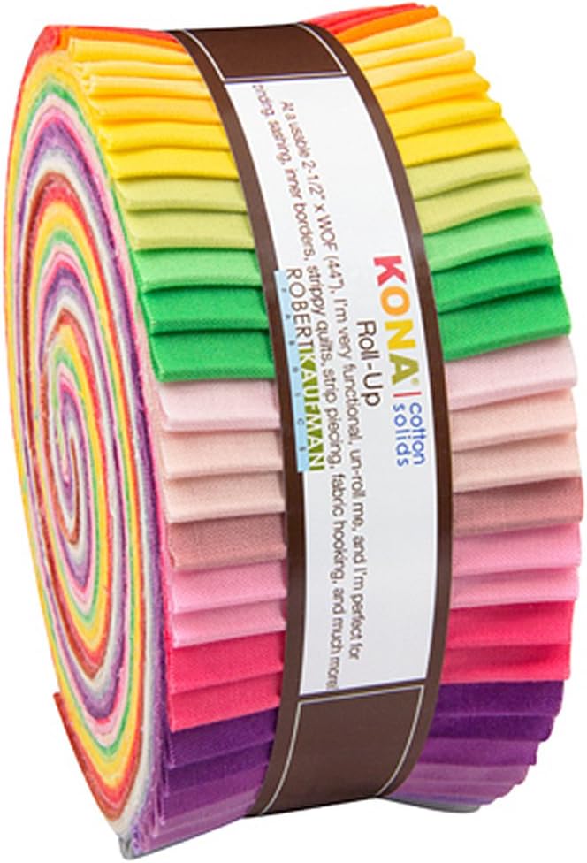 Robert Kaufman 40 Piece Fabric Jelly Roll RITA HODGE DESIGNER RAINBOW PALETTE Patchwork Quilting Bundle - Red Green Pink Yellow Purple Grey - 6.4 X 110 cm (2.5" x 44") Quilting Pieces Strips - Plains