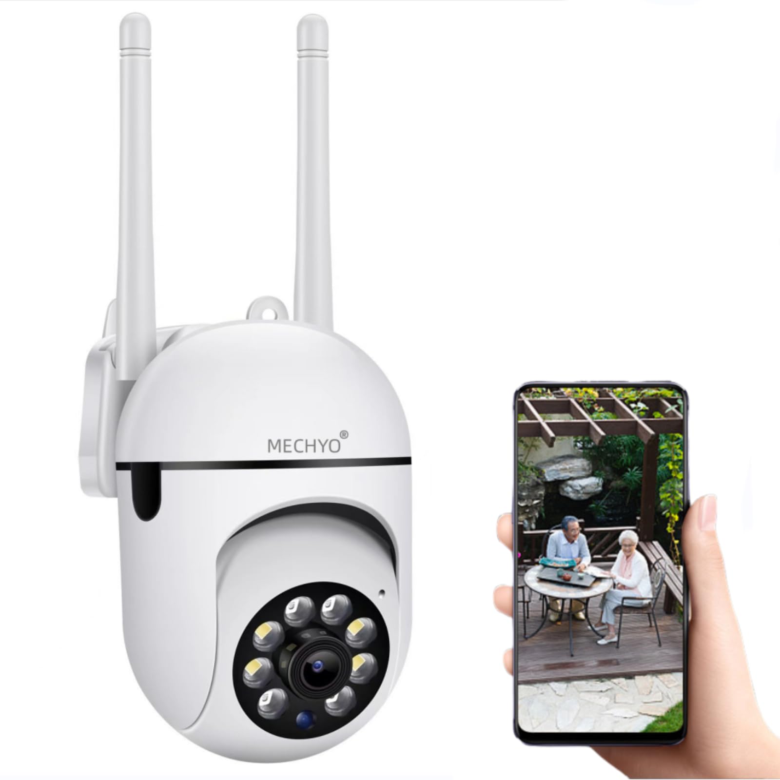 MECHYO 1080P Outdoor Security Cameras - 2.4GHz WiFi Cameras for Home Monitoring - 360° View - IP65 Waterproof Home Camera with Motion Detection,Full-Color Night Vision (No Memory Card)
