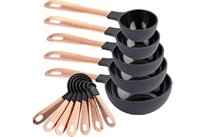 COOK WITH COLOR 12 PC Measuring Cups Set and Measuring Spoon Set with Copper Coated Stainless Steel Handles, Nesting Kitchen Measuring Set, Liquid Measuring Cup Set, Dry Measuring Cup Set (Black)