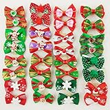 Hixixi 24pcs/12pairs Pet Dog Christmas Samll Hair Bows with Rubber Bands Xmas Cat Puppy Grooming Accessories