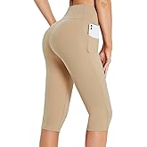 baleaf Women's Capri Leggings with Pockets High Waisted Knee Length Capris Stretch for Casual Yoga Pants Workout Exercise