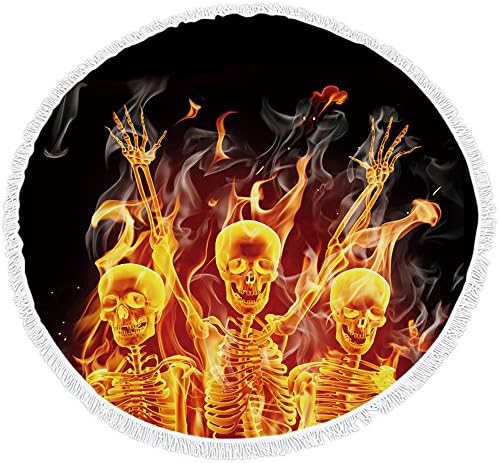 Magic Candle Fire Human Skeleton Skull Roundie Beach Towels Blanket Yoga Picnic Mat Thick Terry Cotton with Fringe Tassels