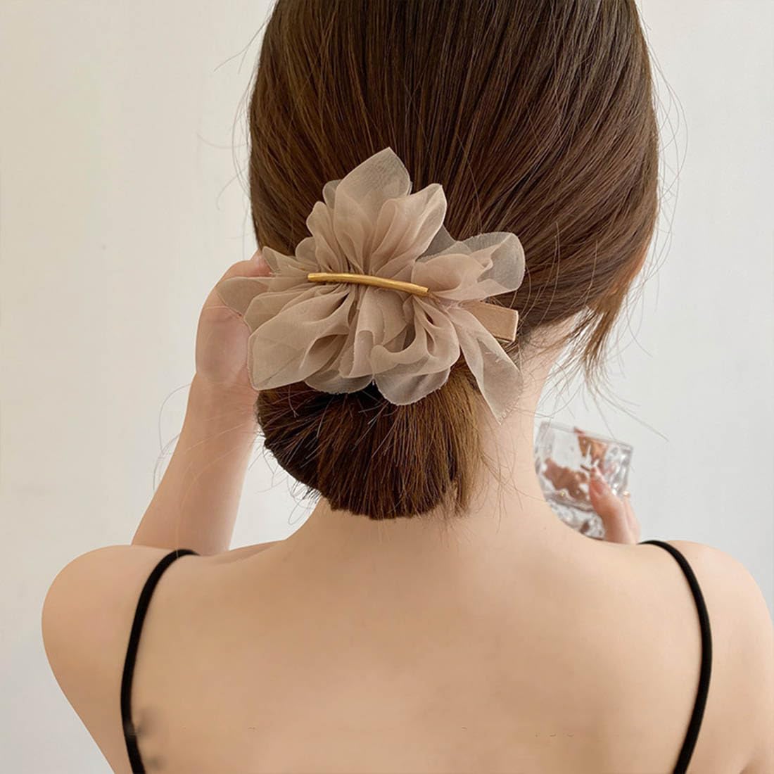 Resweky Solid Color Flower Hair Clips Hairpin Soft Chiffon French Barrette Accessories for Women Girls (khaki)
