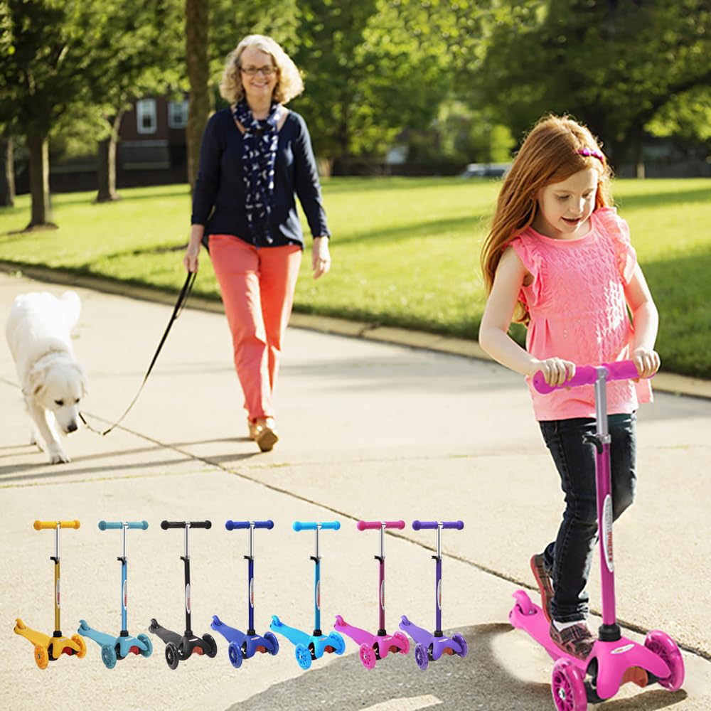 ChromeWheels Mini Scooter for Toddlers, Deluxe 3-Wheeled Scooters for Kids, 4 Adjustable Height Glider with Kick Scooters, Lean-to-Steer with LED Light-Up Wheels for Ages 3-6 Girls Boys