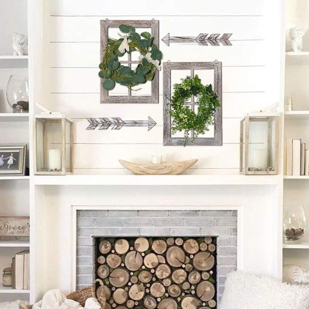 TIMEYARD Farmhouse Wall Decor Window Frame, Wood Window Pane with Arrows Decor, Fake Window Rustic Wall Art for Entryways, Living Room, Dining Room, Bedroom, 11X15.8 Inches, Rustic White, 2set: Everything Else