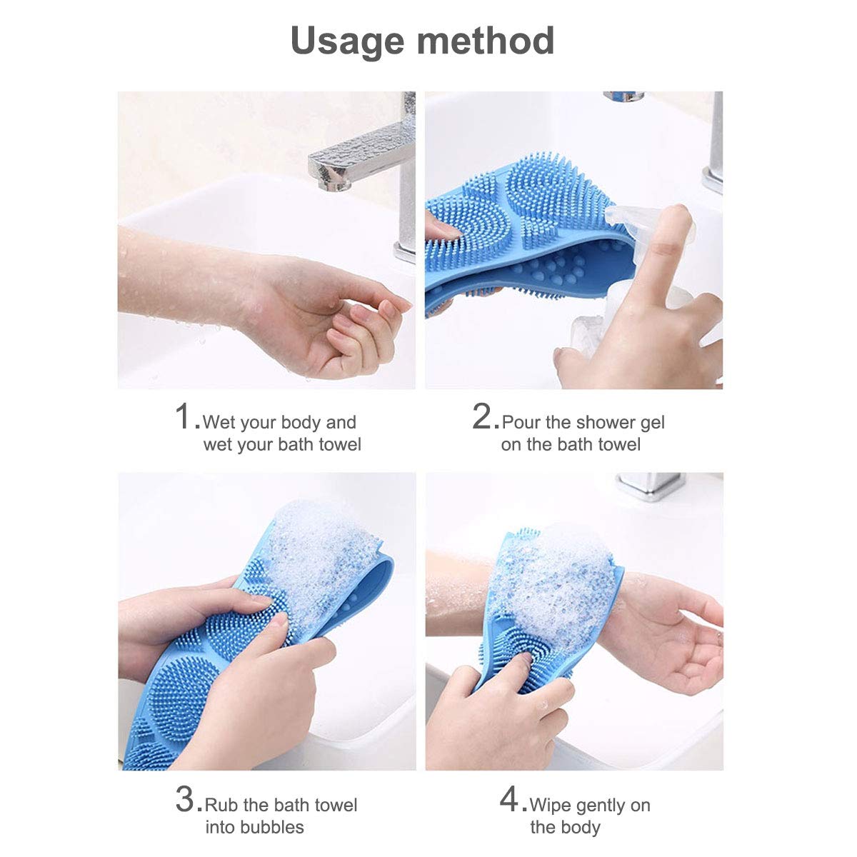 Adofect 2 Pack Silicone Body Brush Scrubber, Double Side Silicone Back Scrubber, Back Cleaning Shower Strap for Comfortable Massage Shower (Blue & Green) : Beauty