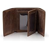 Stealth Mode Leather Trifold RFID Wallet For Men With Flip Out ID Holder (Crazy Horse Brown)