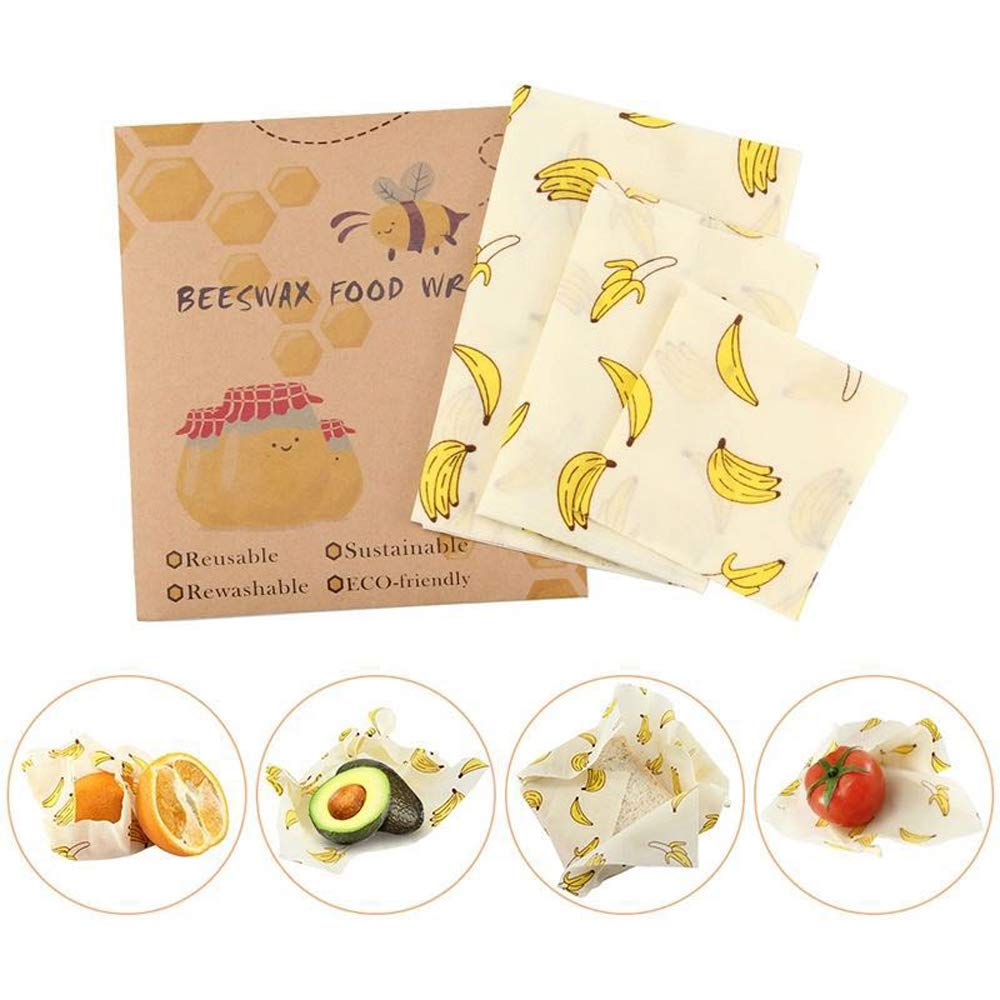 MANISHO Reusable Food Wraps Assorted 3 Pack Eco Friendly Organic Sustainable Plastic Free Food Storage 1 Small 1 Medium 1 Large - Banana