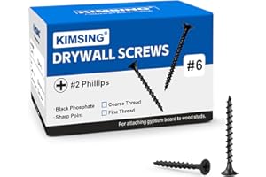 KIMSING Drywall Screws 2lb/Box, #6 x 1-5/8" Coarse Thread Philips Drive #2 Bugle Head Wood Screws with Black Phosphate Finish