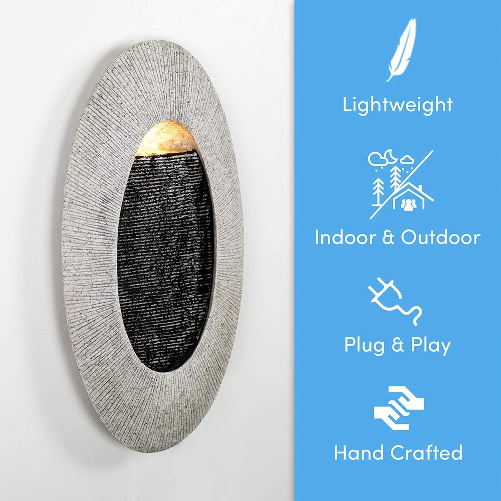 Make Lemonade Indoor/Outdoor Waterfall Hanging Fountain, Handcrafted Natural Faux Stone Exterior with LED Lights, Patio and Home Wall Décor, Oval, Tan: Home & Kitchen