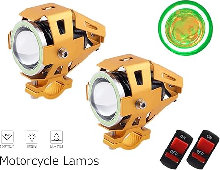 Amazon Xiangshang オートバイ用u7 Led ヘッドライト Cree製 金ハウジング 緑ライト 12 85v モーターバイク フォグランプ 3モード切替 Hi Lo ストロボ 汎用 イカリング付き スイッチ付き グリーン 防水ip68 一年保証付き 左右セット 金ハウジング 緑ライト 並行輸入
