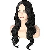 Topcosplay Black Wigs for Women Long Wavy Middle Part Full Wigs Halloween Cosplay Synthetic Wig