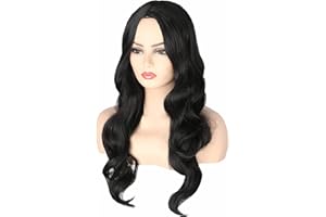 Topcosplay Black Wigs for Women Long Wavy Middle Part Full Wigs Halloween Cosplay Synthetic Wig