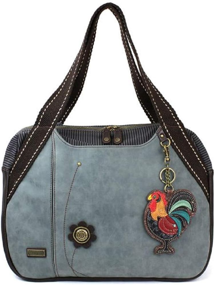 Chala Handbag Bowling Zip Tote Large Bag Indigo Blue Pleather Rooster Coin Purse Handbags