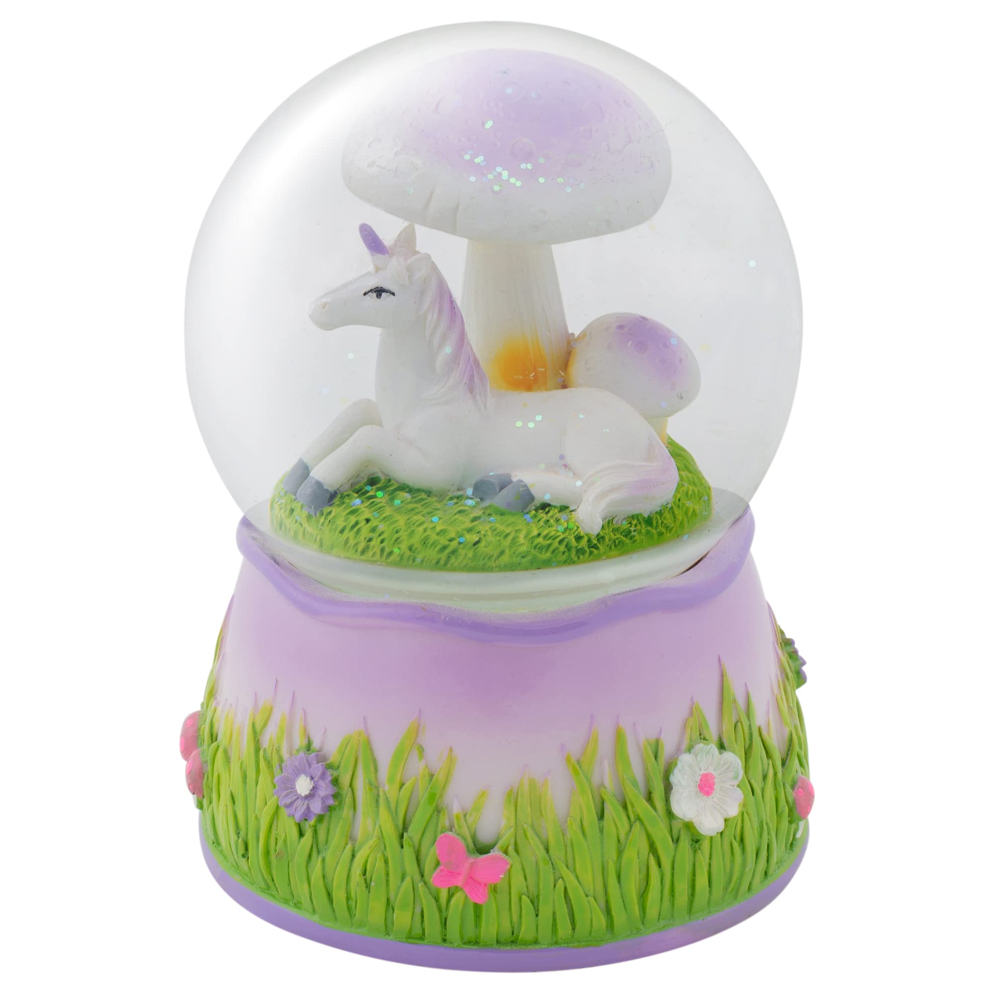 Elanze Designs Purple Unicorn Under Mushroom Rotating Figurine 100MM Water Globe Plays Tune Memory