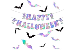 Halloween Iridescent Holographic Bats Party-Decorations Stickers Banner - 17pcs Neon Glitter 3d Paper Rooms Wall Decor,Hotel Transylvania Kids Happy Birthday Hanging Supplies Panduola