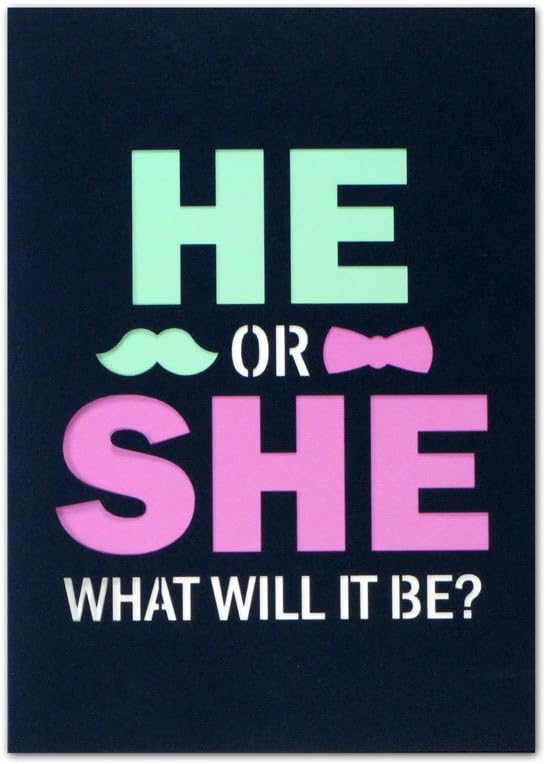 Intricutz Laser Cut He or She Baby Gender Reveal Card Invitation 10-Pack (HESHENVY80)