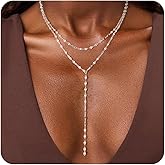 SWRNR Lariat Necklace for Women, Dainty 14K Gold/Silver Plated Long Necklaces for Women Trendy Simple Layered Y-Shaped Pendant Necklace Adjustable Fashion Jewelry Gift, Silver, Lip Chain