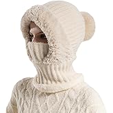 Womens Knit Beanie Hat Fleece Lined Winter Scarf Mask Set Snow Caps Plush Earmuff Skull Hats with Pompom