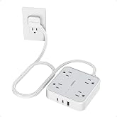 TESSAN Surge Protector Flat Extension Cord 5Ft, Flat Plug Power Strip | 4 Outlets 3 USB Ports (2 USB C), 900 Joules Protection, Multiple Wall Outlet Extender Suitable for Home Office Dorm, Grey