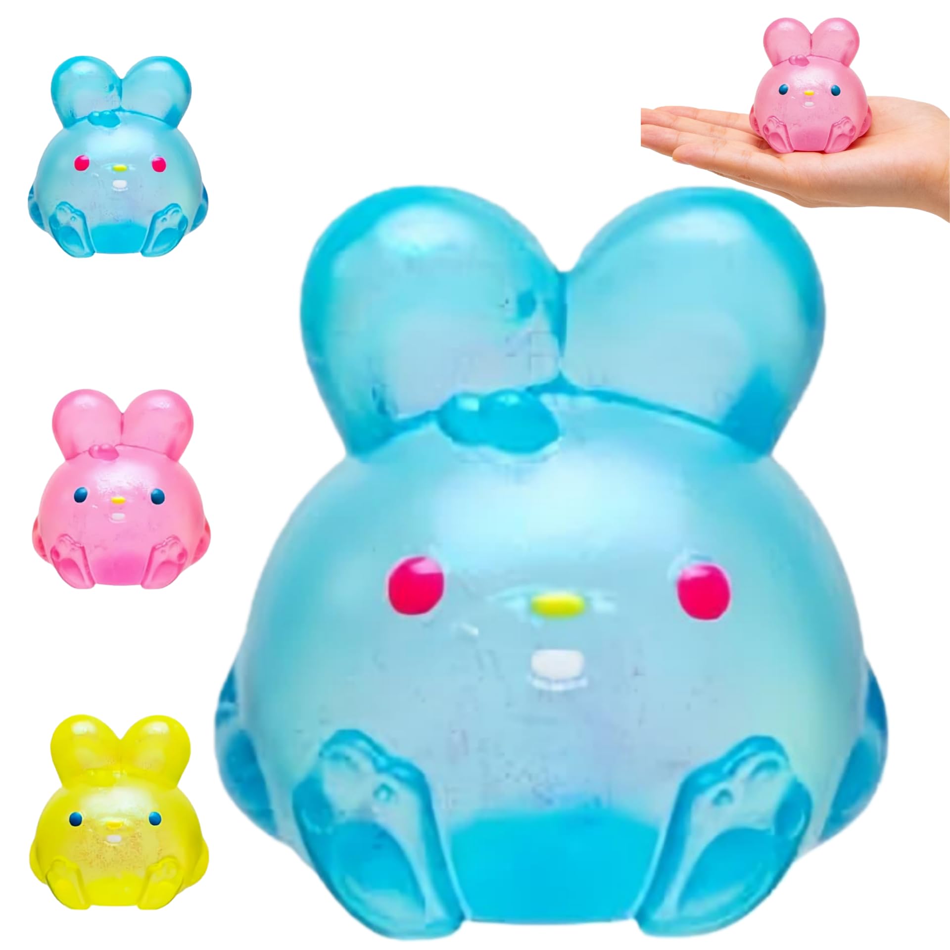 Squishy Stress Cube Toys, Adults Squishies Anxiety Relief Maltose Ball, Gel Filled Stretchy Stress Balls for Anxiety Relief, Sensory & Focus, Novel Design Cool Colorful Fidgets Cubes (Bunny Blue)