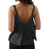 Amazhiyu Womens Pure Linen Square Neck Sleeveless Tank Tops for Casual Summer