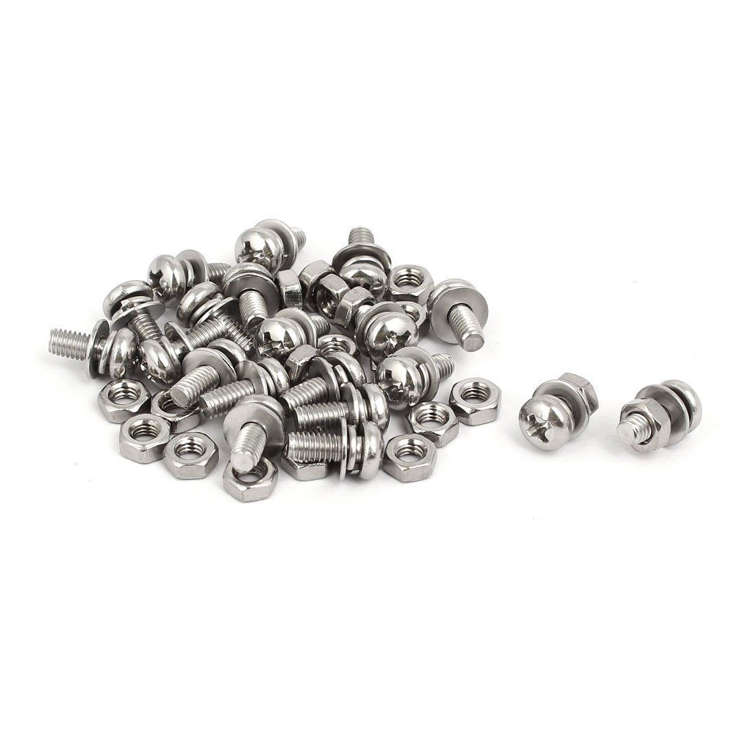 Sourcingmap M4x10mm 304 Stainless Steel Phillips Pan Head Bolt Screw Nut w Washer 20 Sets