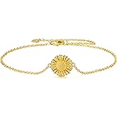 KQF 14K Solid Gold Sunflower Bracelet Real Gold Flower Bracelet Jewelry Gifts for Women