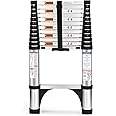 Soctone Telescoping Ladder, 12.5 FT Aluminum Button Retraction Extension Ladder with 2 Triangle Stabilizers, Multi-Purpose Ladder with Slow Down Design, 330lbs Max Capacity for House Daily Life