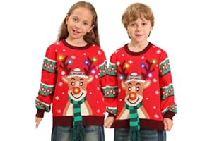 MDAI Ugly Christmas Sweater Kids,Light Up Christmas Sweater,Led Unisex Teen Ugly Xmas Sweaters for Girl Boys,Pull Noel Enfant