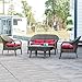 QILLOWAY Outdoor Patio Wicker Seat Cushions Group Loveseat/Two U-Shape/Two Lumbar Pillows for Patio Furniture,Wicker Loveseat,Bench,Porch,Settee of 5 (RED)