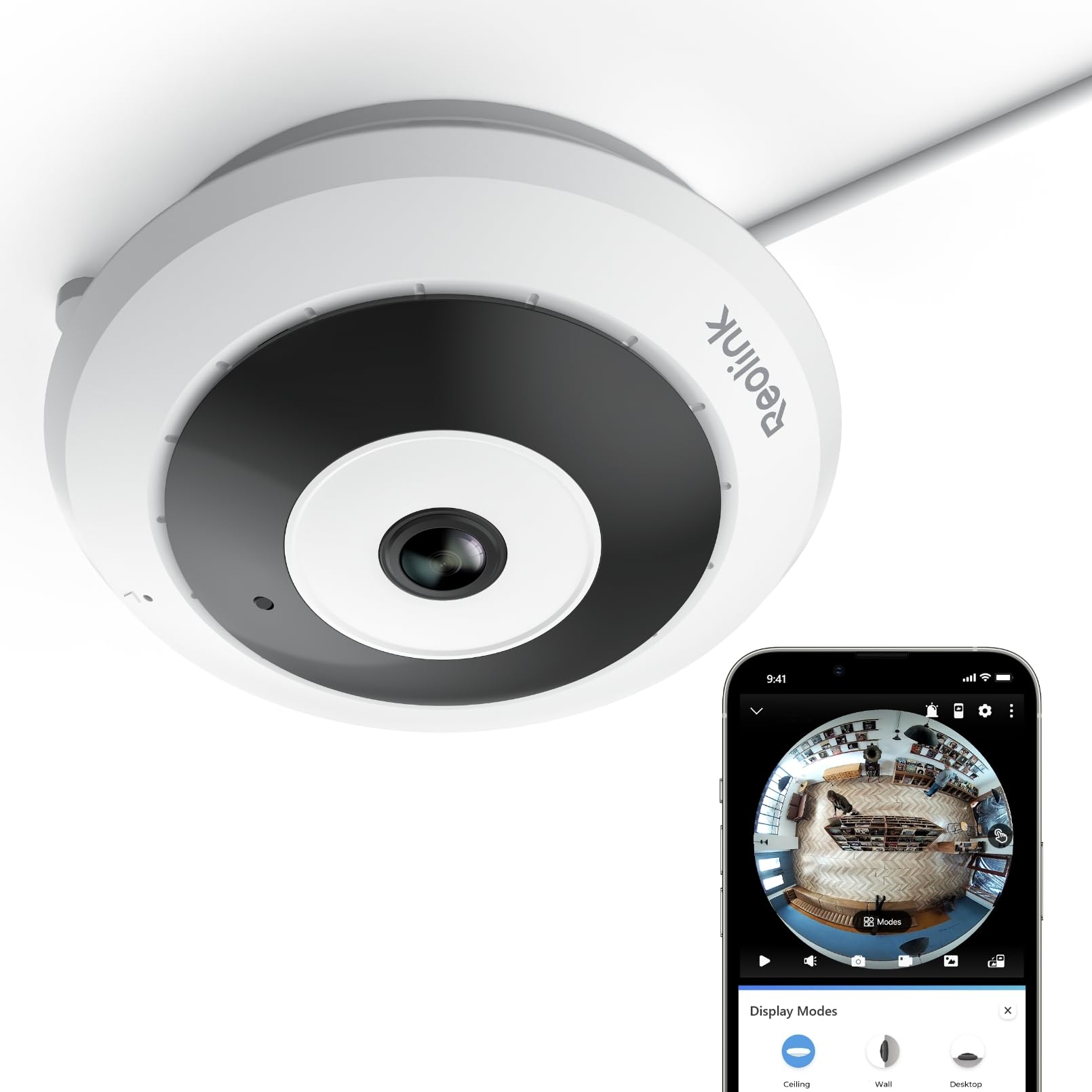 Photo 1 of REOLINK WiFi Security Fisheye Camera, 2K+ 6MP 360° Panorama, 2.4/5GHz WiFi Indoor Wireless Security Camera, Person Motion Detection, Ceiling/Wall/Desk Mount, Supports up to 512GB microSD, FE-W (White)