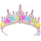 Brishow Light Up Fantasy Rhinestone Gold Crowns,Bridal Wedding Tiaras,Queen Headpiece Jewelry for Women