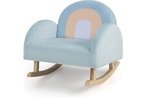 HOMGX Blue Kids Rocking Chair, Toddler Swaying Couch with Solid Wood Base, Children Rocker Armchair with Non-Slip Pads & Soft Velvet Cover, Toddlers Rocking Sofa for Girl & Boy
