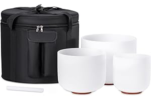 SEVENBOWLS 3Pcs Crystal Singing Bowls Set of 432Hz 7-9lnch Meditation for Yoga, Chakra Healing,1PCS Travel Carry Case Bag Unique Spiritual Gifts for Women and Men