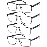 DILLY VISION 4-Pack Mens Reading Glasses Blue Light Blocking,Spring Hinge Stylish Metal Full Frame Readers for Men Anti Glare Filter Eyeglasses +2.50