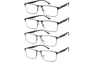 Dilly Vision 4-Pack Mens Reading Glasses Blue Light Blocking,Spring Hinge Stylish Metal Full Frame Readers for Men Anti Glare Filter Eyeglasses +2.50