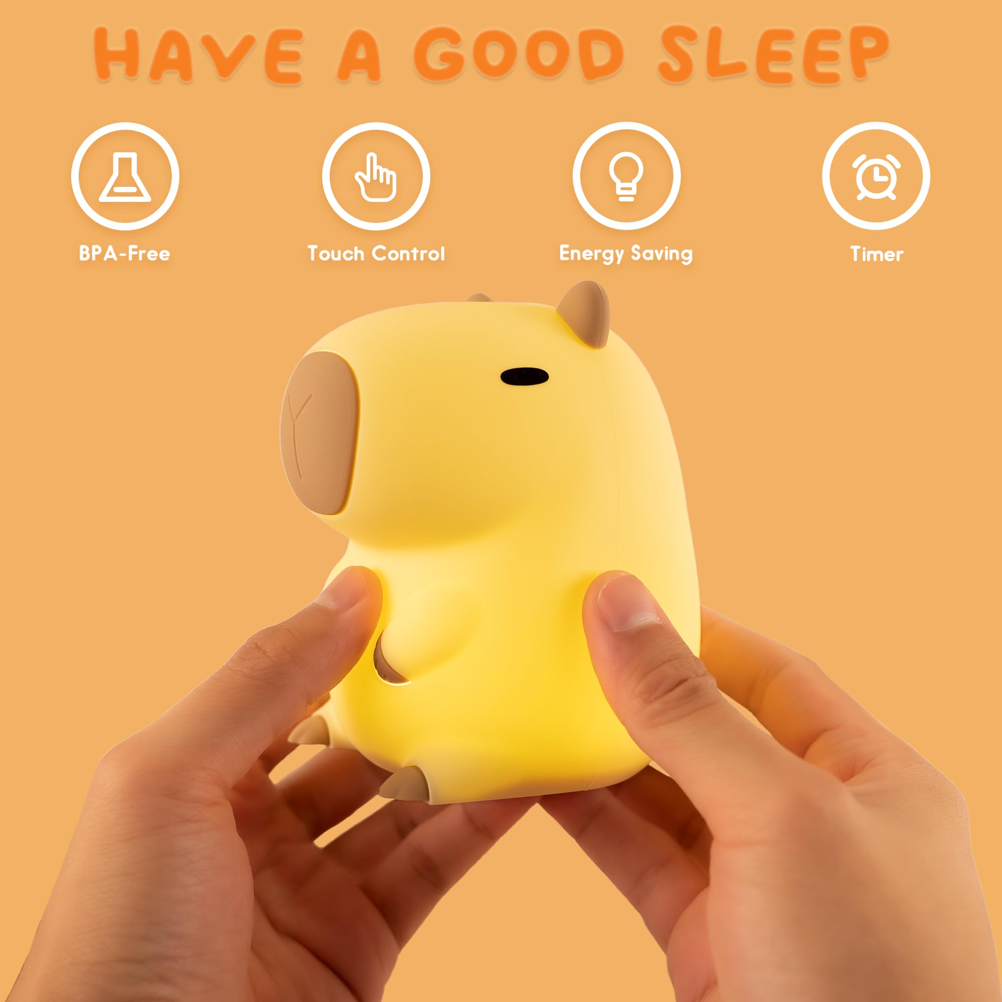 UNEEDE Capybara Night Light, Cute Animal Silicone Nursery Night Light Rechargeable Table Lamp Bedside Lamp with Touch Sensor for Bedrooms, Living Room Squish Capybara Stuff Gifts