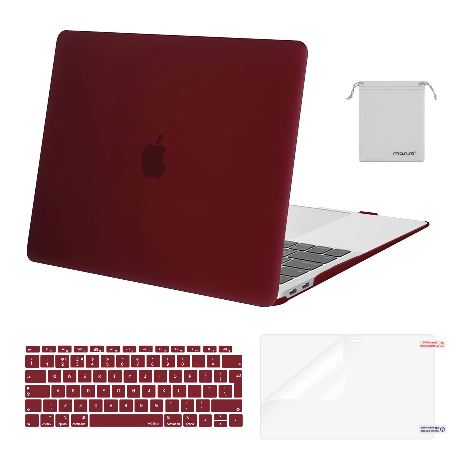 MOSISO Compatible with MacBook Air 13 inch Case M1 2021 2020 2019 2018, Hard Shell for MacBook Air M1 Case 13.3 inch A2337 A2179 A1932 & Keyboard Cover & Screen Film & Storage Bag, Marsala Red