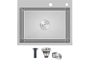 OUGOO 21.6 x 17.7 inch Drop-in Tight Radius Kitchen Sink, Stainless Steel Topmount Handmade Single Bowl