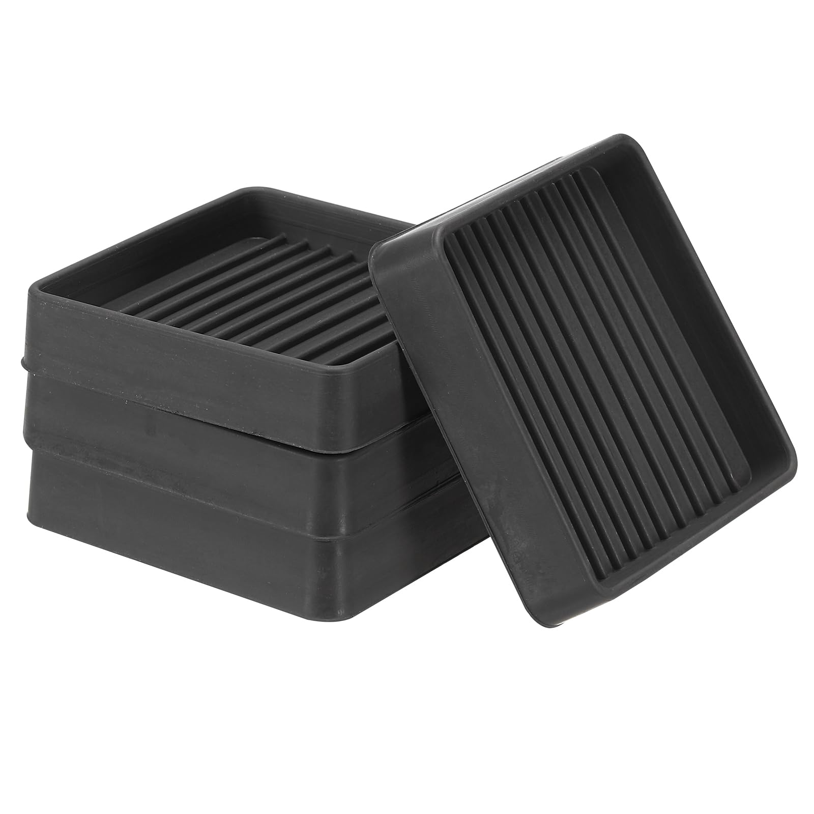 PATIKIL 2.5"x2.5" Square Rubber Furniture Pads, 4 Pack Non Slip Caster Cups Anti Skid Floor Protectors for Furniture Feet Bed Couch Chair Table Stopper, Black