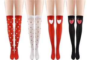 SUMERSHA 4 Pairs High Stockings Women Girls Valentine's Day Socks Heart Love Over Knee Socks Party Costume Accessories