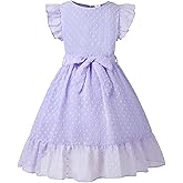 HPSOM Girl Summer Dress Polka Dot Casual A-line Flutter Ruffle Sleeve Double Layer Flowy Dress 5-13 Years