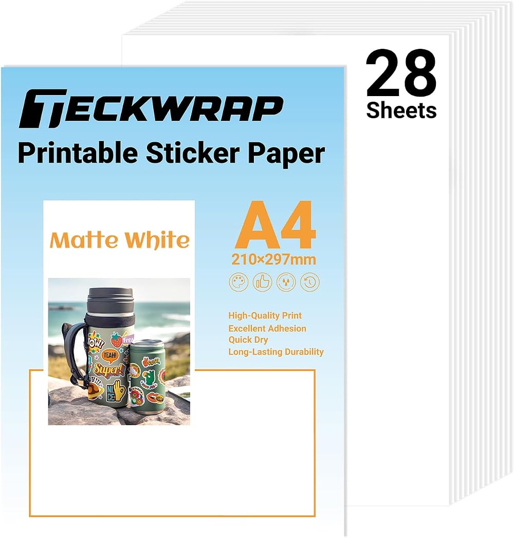 TECKWRAP Matte White Printable Vinyl Sticker Paper 8.26 x 11.69 A4 28Pcs