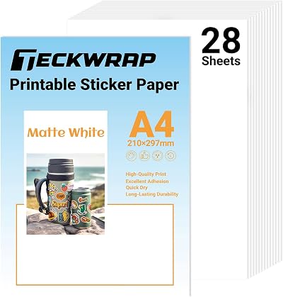 TECKWRAP Matte White Printable Vinyl Sticker Paper 8.26 x 11.69 A4 28Pcs