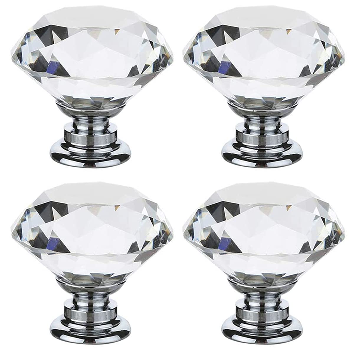 ULWSY Crystal Door Knobs, 4pcs 30mm Crystal Drawer Carbinet Door Handle Puller with Screws for Home Kitchen Office Drawer Cupboard Closet