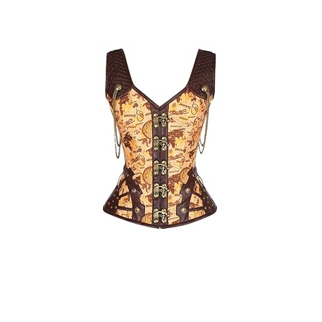 Lover-Beauty Damen Korsage Neckholder Steampunk Brokatmuster Corsage Korsett Vintage Retro Gothic Dessous Vollbrust Corsage B