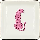 WODMIS Pink Preppy Cheetah Leopard Gifts Ceramic Jewelry Tray Dish, Cheetah Print Jewelry Plate Trinket Dish, Wild Animal Leopard Lovers Gifts for Women Teen Girls