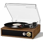 FYDEE Record Player, Vinyl Record Player with Bluetooth, USB Recording/Playback, 3-Speed 33/45/78 RPM, Built-in Stereo Speake